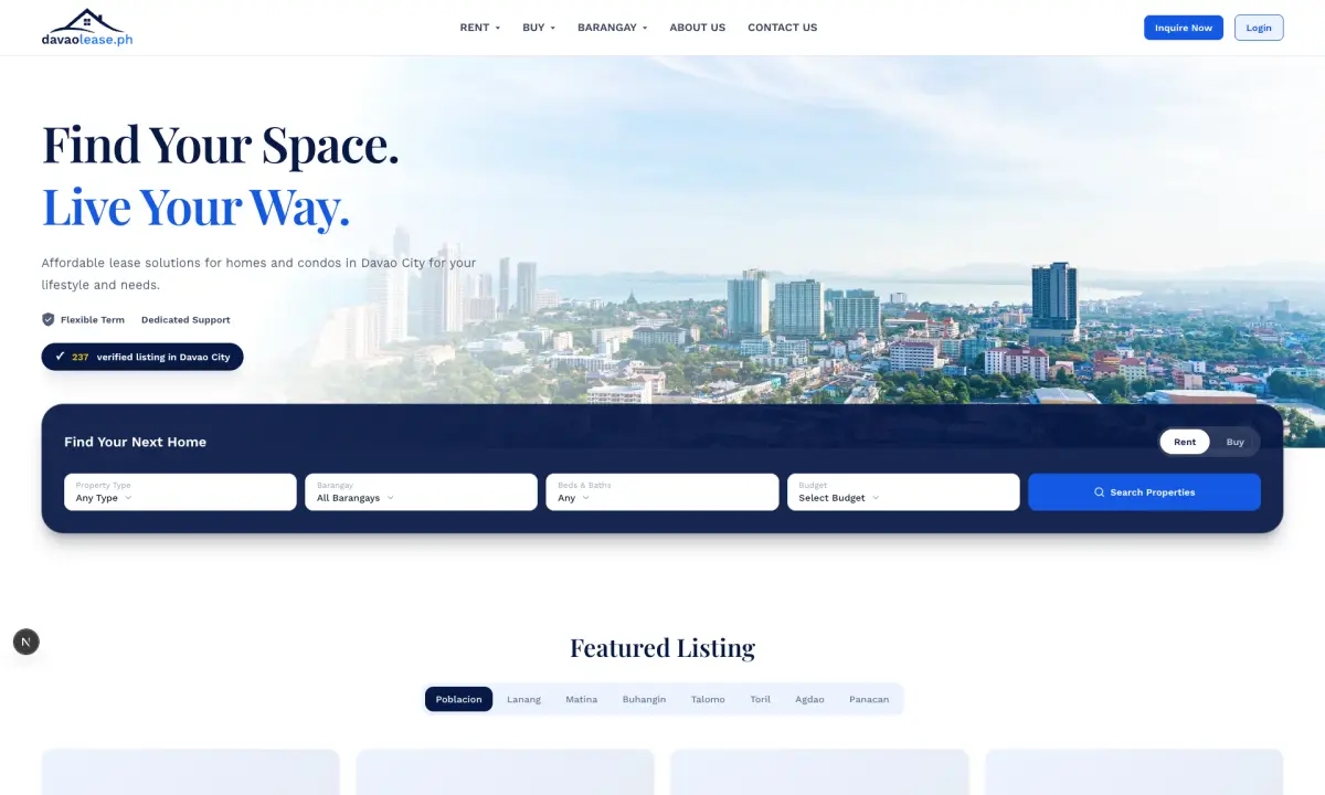 DavaoLease property marketplace homepage preview